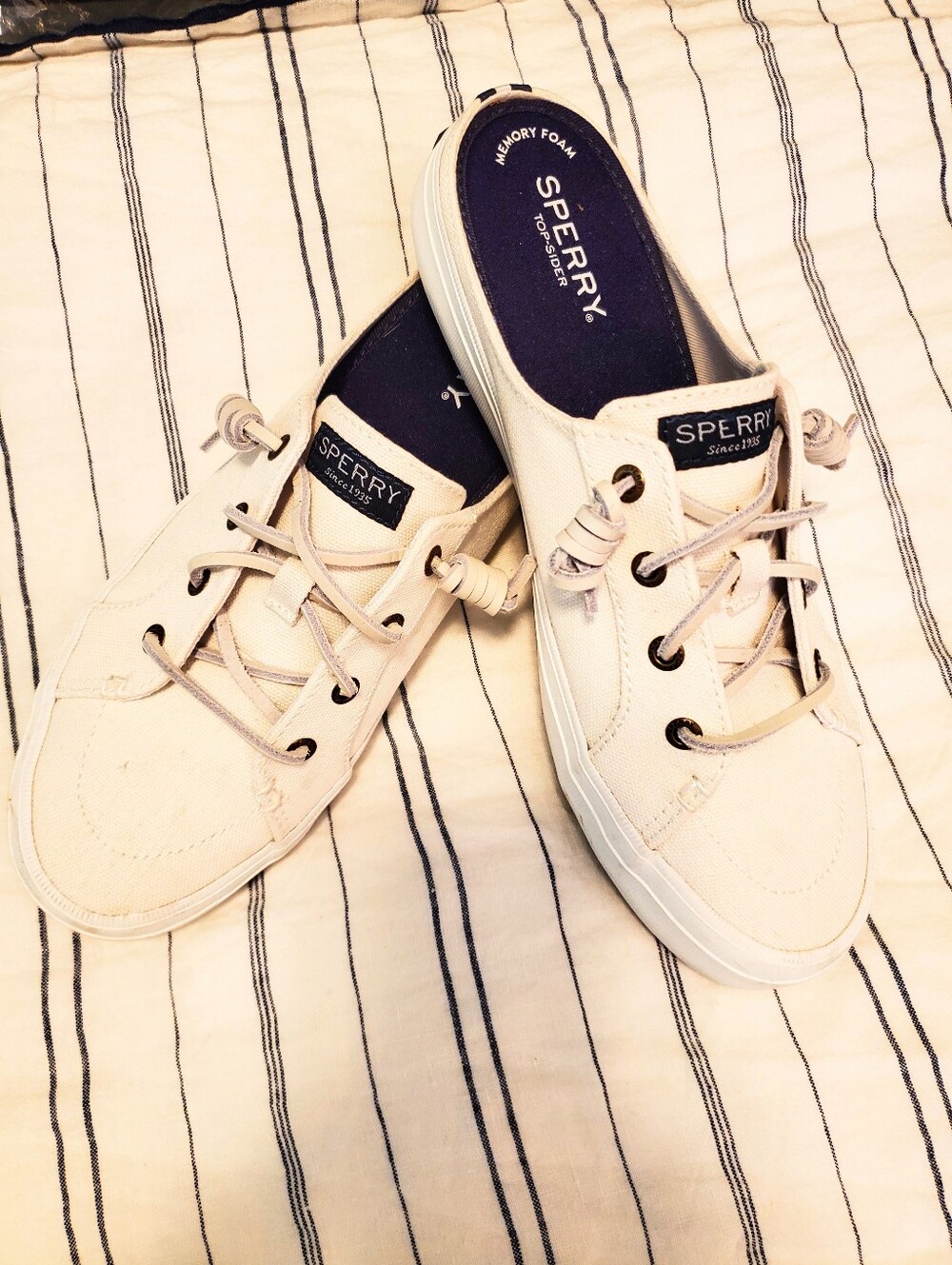 Sperry White Canvas Slip-On Sneakers, Size 9M